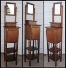 Antique Mission Art   Crafts Walnut Shaving Stand Wbrass Strapping   Tilt Mirror