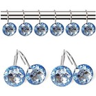 12 Pcs Bling Rhinestones Shower Curtain Hooks Bathroom Rolling Hooks Blue