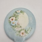 Vtg Hand-painted Blue Floral Porcelain Handheld Vanity Mirror Signed Artist 9 