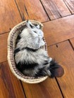 Sleeping Cat Stuffed Animal Kitten Rabbit Fur  In Basket 5 