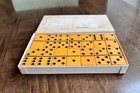 Vintage Puremco Mfg Butterscotch Bakelite Marblette Dominoes Complete Set W  Box