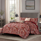 Red Paisley Quilt Set King Size  Boho Bedspread Coverlet 3 Pieces