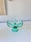 Vtg Viking Glass Rare Green Mist Epic Six Petal Compote Mid-century Modern