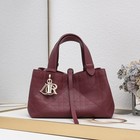 Women s Wine Red Diamond Stitch Grain Leather Mini Tote Bag Shoulder Handbag