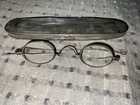 Antique Civil War Era Eyeglasses Metal Case Old Wire Rims