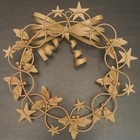 2 Vtg Dresden  Gold Color Metal Hanging Wreaths Ribbons Holly Berries Stars 10  