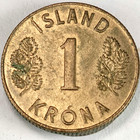 1970 Iceland 1 Krona - Nickel-brass Coin - Shield - World 22 5mm Km 12a Gb93