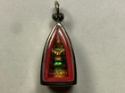 Beautiful Green And Gold Vintage Buddha Statue Amulet In Enclosed Metal Case