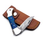 Damascus Handmade Back Lock Folding Pocket Knife Camping Blue Pakka Wood Knife