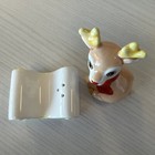 Vintage Holiday Reindeer   Sleigh Salt And Pepper Shakers Christmas 3  Poinsette