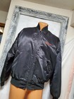 Vtg L 80s Pheasant  Embroidered Bomber Black Satin Jacket Coat Usa   rhonda  Euc
