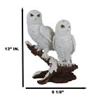 Mystical Two White Snowy Owl Couple Perching On Tree Branch Statue 12 25 tall