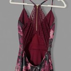 Burgundy Black Pink Floral Lace Back Zip V-neck Fit   Flare Midi Dress