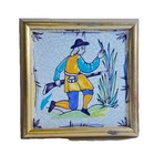 2 Framed Antique 18th C Dutch Delft Hand Painted Soldiers Polychrome Tile