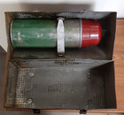 Vintage Metal Lunch Pail Brown Dome Lunch Box  With Aladdin 1 Pint Thermos