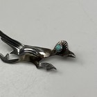 Vtg Native American Sterling Silver Roadrunner Turquoise Eye Brooch Pin Nice