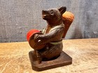 Vintage Black Forest Bear Pin Cushon Thread Holder Carved Wood