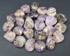 Amethyst Rune Stone Set Of 25   Velvet Storage Pouch  elder Futhark Runes 