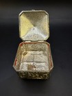 Vintage Made In Japan Ornate Metal Jewelry Trinket Box Gold Tone Flower Design