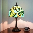 Tiffany Style Green Leaf Stained Glass Table Lamp Vintage Bedside Decor Light