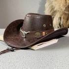1 Pc Vintage Faux Leather Western Cowboy Hat For Men Women Outdoor Gentleman
