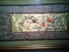 Vintage Chinese Oriental Silk Embroidery Textile Panel Birds Framed 13 X 6