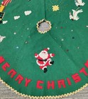 Vintage Christmas Tree Skirt 32 5  Felt Green Multi Santa Reindeer Train Mcm 50s