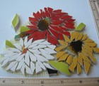 4  Yellow  Red   White Daisy Tiles For Table Top Mosaic Craft