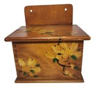 Vintage Wood Recipe Box Hand Painted Yellow Flowers 7 X 5  Wooden Mcm Storage