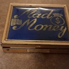 Gold Tone Metal  mad Money  Petty Cash Coin Bank Wallet Box W  Compartments