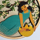 Coconene Wood Wall Art Painting Picture Plaque Hawaiian Girl Plumeria Tropical