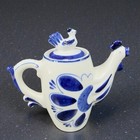 Vintage Gzhel Hand Painted Ceramic Teapot Blue White Chicken Shaped Carafe Jug