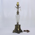 Antique Cut Crystal Glass Table Lamp Base Gold Cast Iron Prisms Made In France
