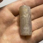 Ancient Sassanian  Near Eastern Engraved Agate Old Intaglio Cylinder Seal Bead 