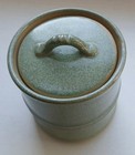 Rare Vintage 1970s Kiyomizu Ceramic Speckled Green Lidded Jar From Japan