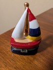 Porcelain Paintedsailboat Hinged Trinket Box With Gold Anchor Inside Excellent 