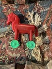 Vintage Rosbro Hard Plastic Horse On Wheels Christmas Pull Toy
