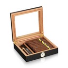 Black 20 Cigar Humidor Storage Box Desktop Glasstop With Humidifier Hygrometer