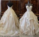 Organza Wedding Dresses Beaded Strapless Ruffles Sweep Train A Line Bridal Gowns