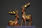Old Chinese Dynasty Bronze Gilt Feng Shui Wealth Lucky Animal Deer Statue Pair