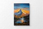 Mountains Above Waterfall Painting Wall Art Print 12x18 Printed On Canvas
