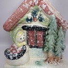 Rare Vintage Vg Relpo Christmas Planter Snowman House Trees Snow Kj780 Japan Mcm