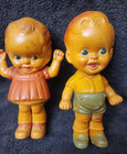 Vintage Little Girl And Little  Boy Rubber Squeak Toy Doll Rempel 1956   look  