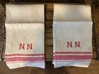 Vintage French Monogrammed Tea Towel Torchon Red   Cream