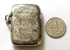 Antique Sterling 1899 Deakin   Francis Engraved Scrolls Vesta Match Holder Safe
