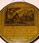 Antique Papier-mache Snuff Box Black Lacquer 3 5  Fable Wolf Crane 19th France