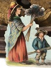 Victorian Embossed Die Cut Woman   Child Gathering Sticks   Flowers Scrap L9