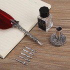 Antique Red Dip Pen Quill Calligraphy Metal Nibbed Writing Ink Set 5 Nibs Art