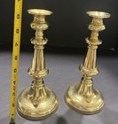 Pair Of Antique Brass Candlestick 19th     English Push Up Candle Holders 9 1 4   