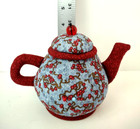 Collectible Cushions By Dritz Keepsake Novelty Pin Cushion Tea Pot 1998 Blue Red